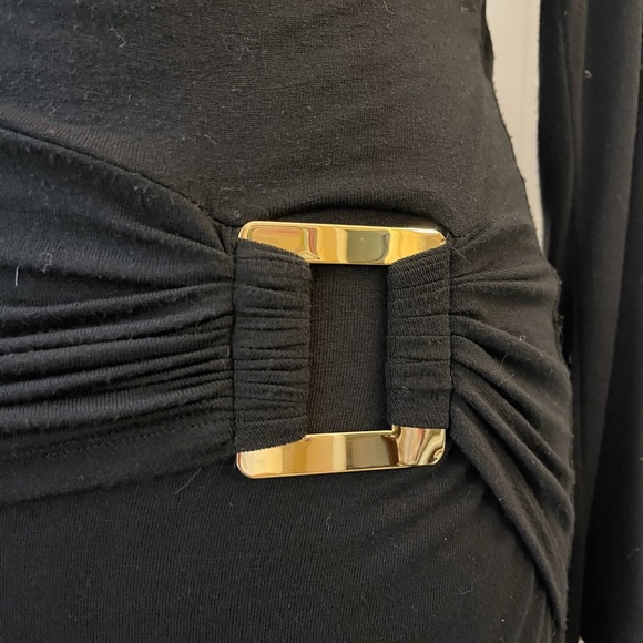 Black cotton long sleeve cocktail dress with low decolte’ - Picture 2 of 6